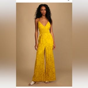 NWT Lulu Celebrate the Splendor Mustard Yellow Jacquard Wide-Leg Jumpsuit